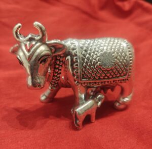 Cow Calf Polished Statue – Hollow – Silver