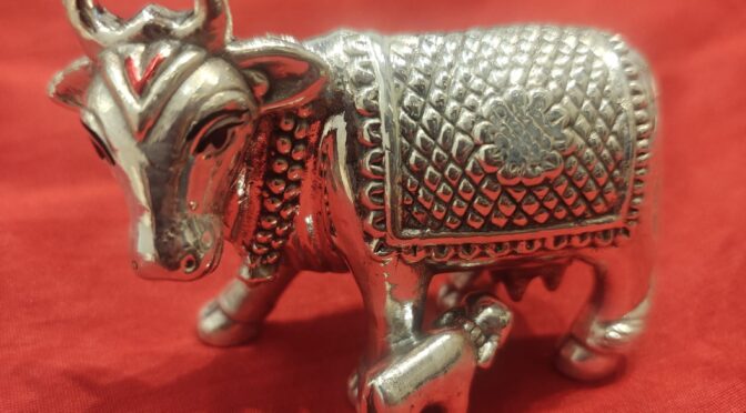 Cow Calf Polished Statue – Hollow – Silver – Article