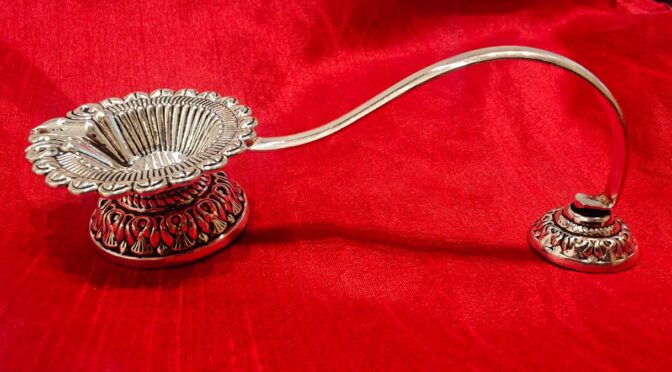 Long Neck Etched Antique Diya– Semisolid – Sterling – Article