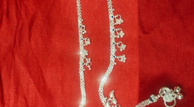 3 Bell Payal Set with Emarald Setting – Silver – Jewelry – Payal