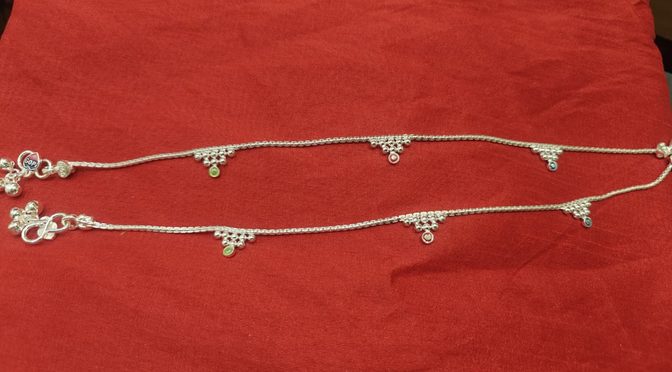 Multi-Color Pyramid Design Payal Set – Payal – Silver – Jewelry