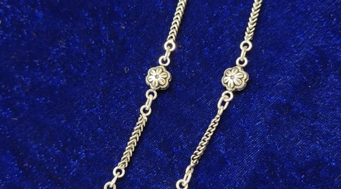Flower Inlay Payal Set – Silver – Jewelery – Payal – Heritage